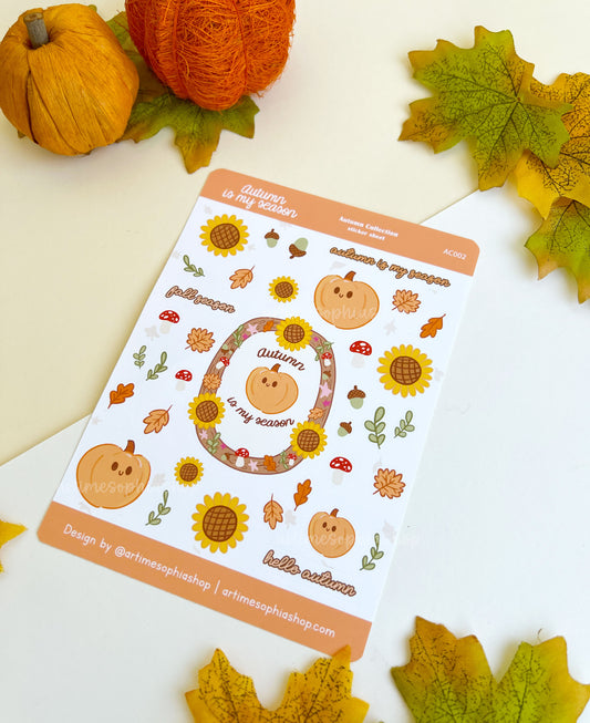 Autumn Is My Season sticker sheet with 36 stickers in different sizes