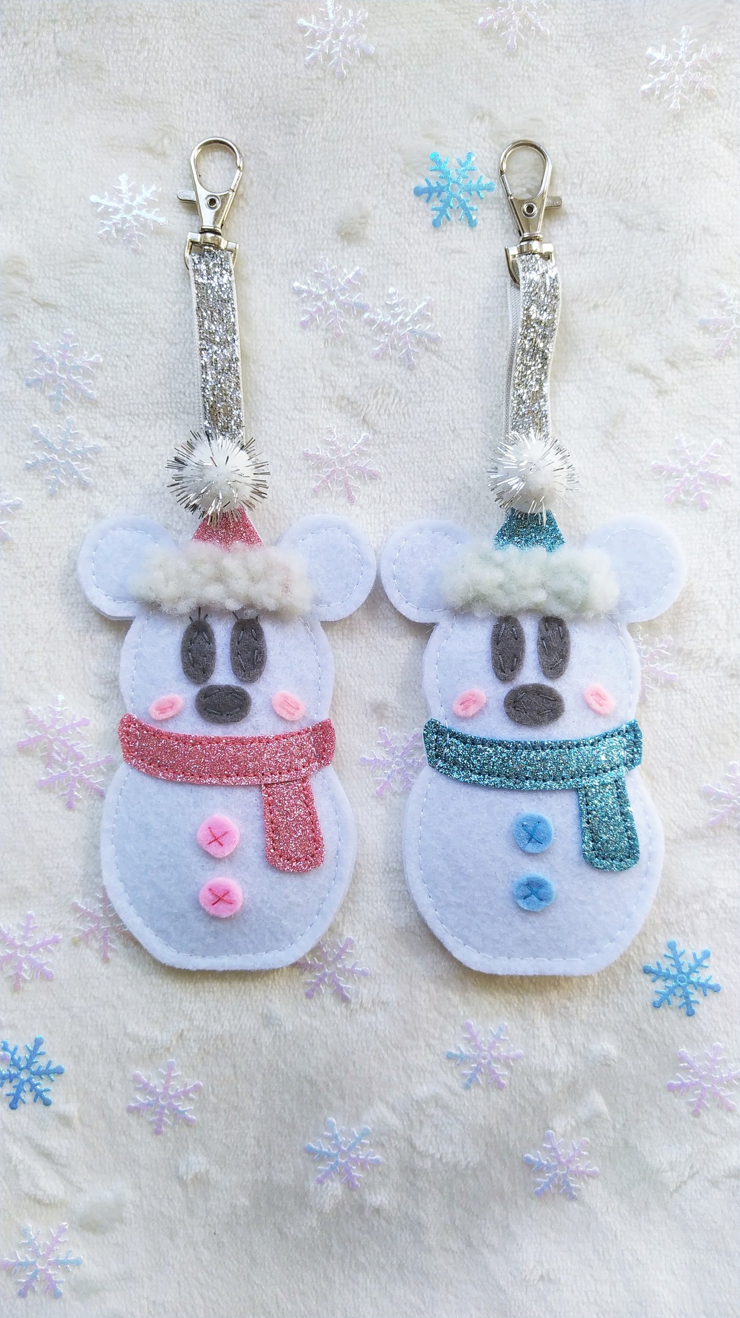 Mickey and Minnie Pastel Glitter Snowman Ornament, Christmas Tree stocking