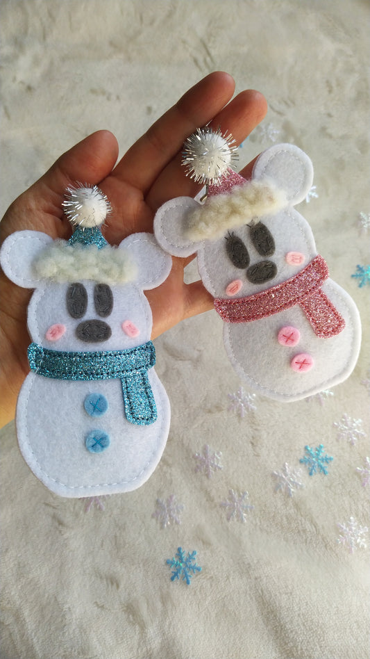 Mickey and Minnie Pastel Glitter Snowman Ornament, Christmas Tree stocking