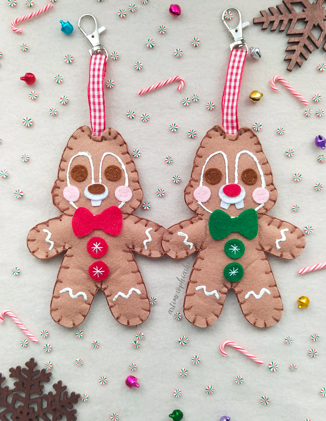 Mickey & Minnie, Chip & Dale Gingerbread keychain or Ornament Christmas