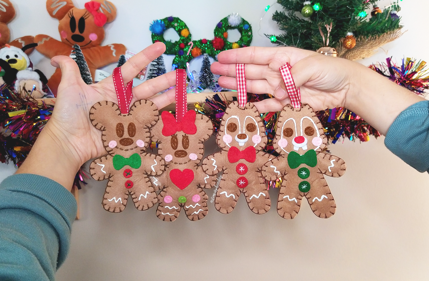 Mickey & Minnie, Chip & Dale Gingerbread keychain or Ornament Christmas