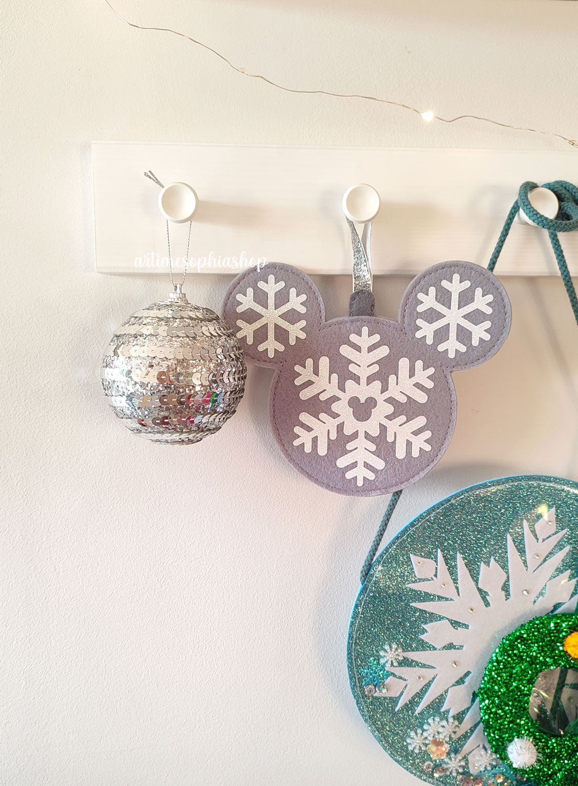 Felt Mickey Glitter Snowflake Hanging Bubble light Ornament