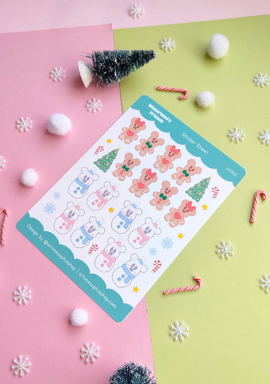 Sticker Sheet A6 - Snowmice and Gingerbread Mickey and Minnie Christmas