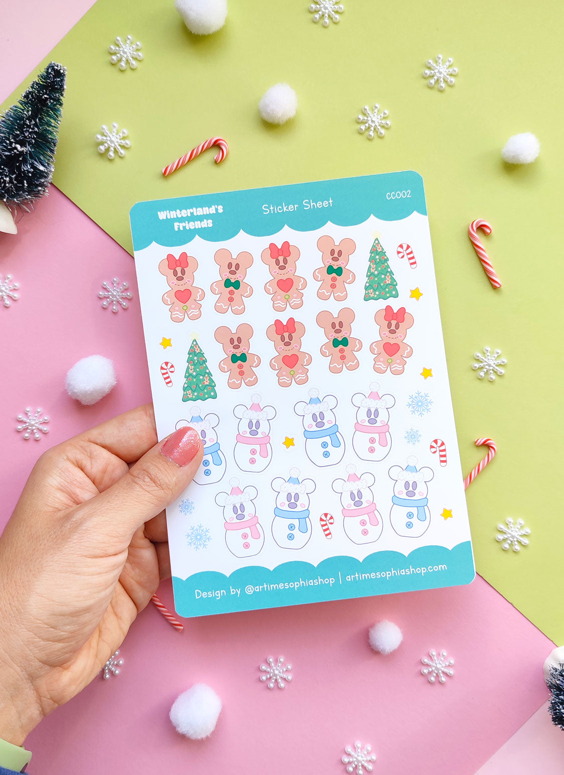 Sticker Sheet A6 - Snowmice and Gingerbread Mickey and Minnie Christmas