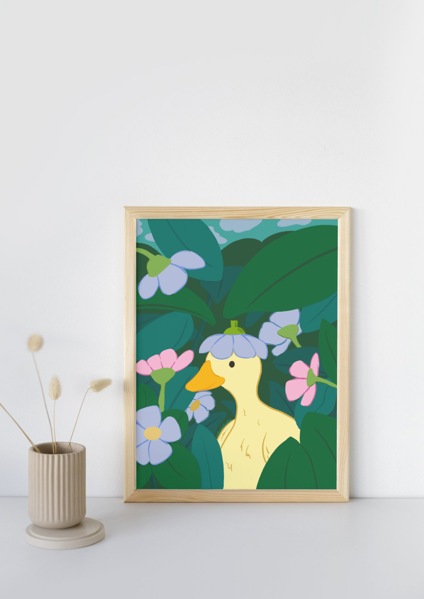 Wall Art Sprint featuring a duck surrounded by flowers and garden greenery