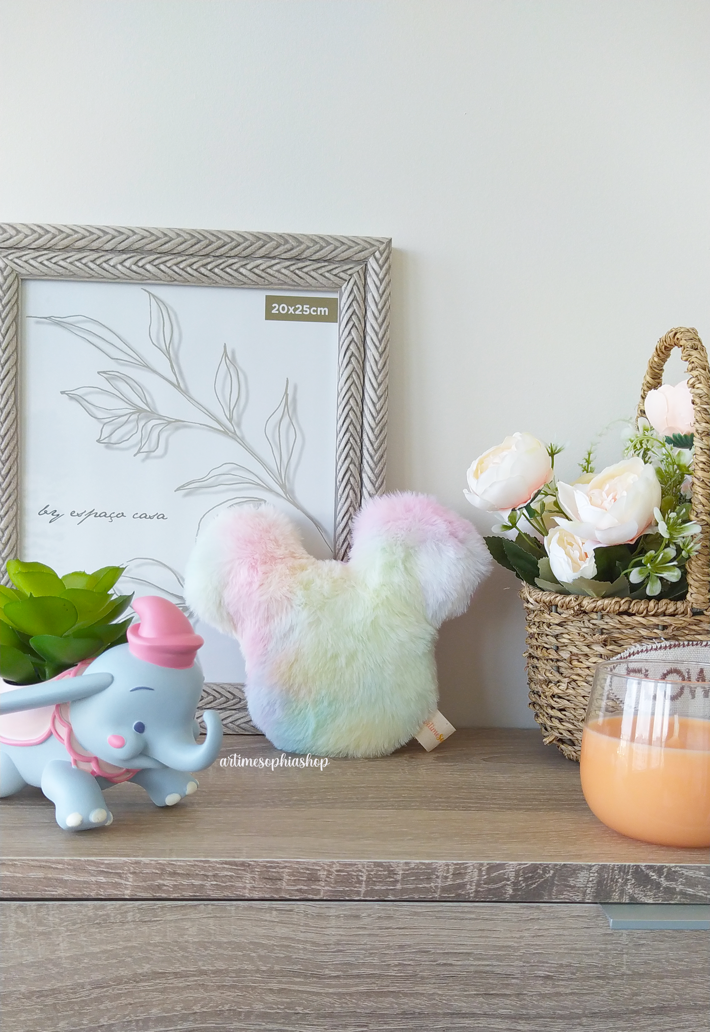 Handmade pastel rainbow Mickey head plush pillow โ soft, fluffy and perfect as a decorative cushion for Disney fans.