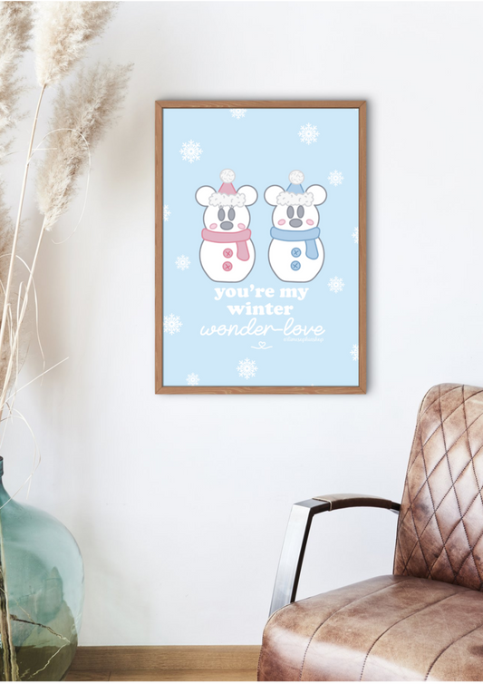 Snowmice Mickey and Minnie Art Print - Christmas Collection, Christmas Art Wall Decor, Disney Christmas Wall Art Decor