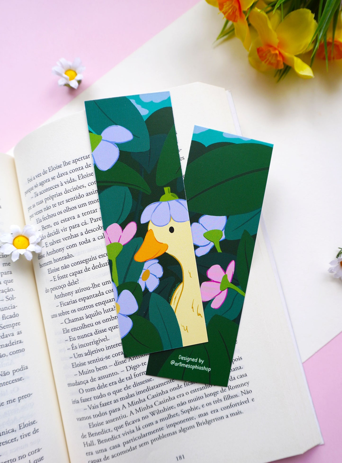 Floral bookmark inspired by a dreamy spring garden picnic