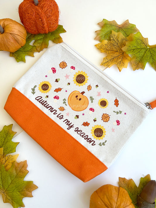 Autumn Is My Season design printed on a cotton canvas accessories pouch