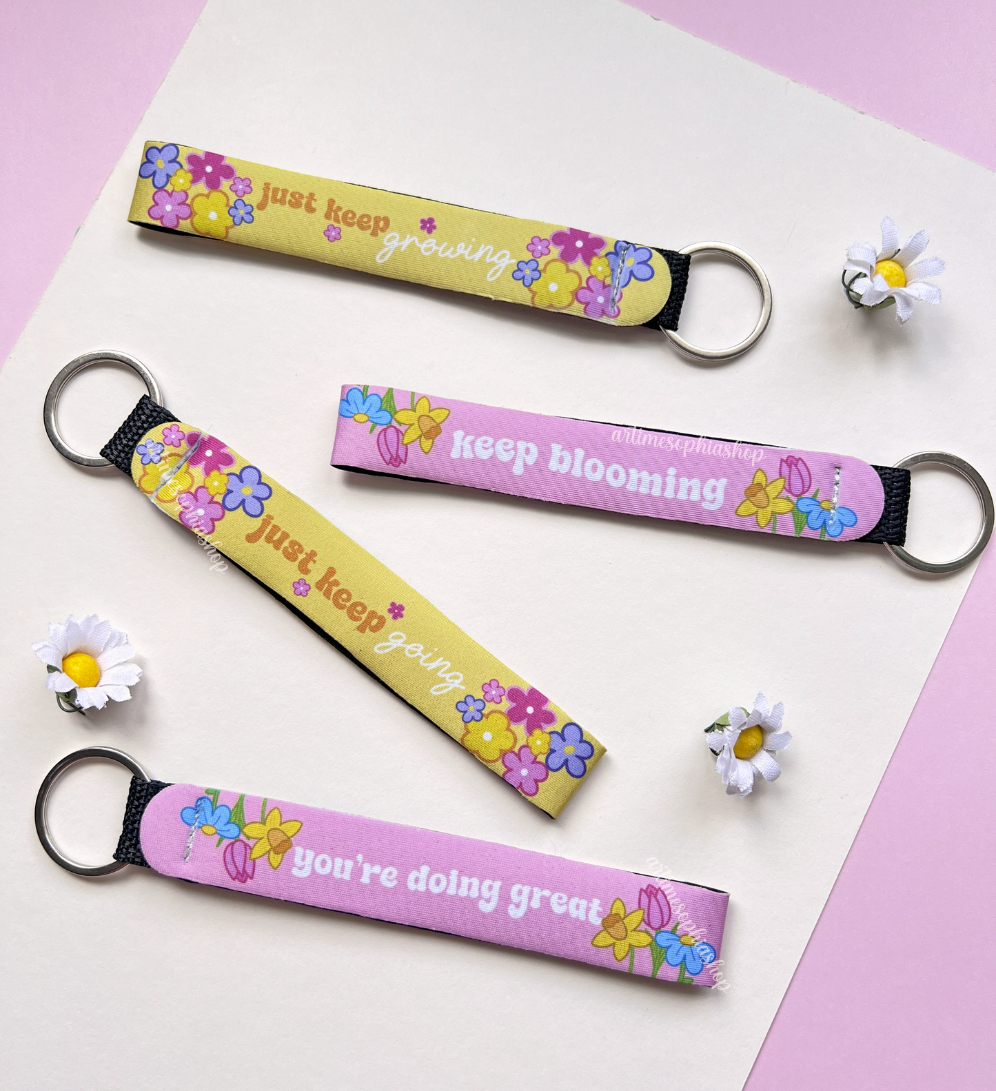Colorful Motivational Floral Wrist Keychain