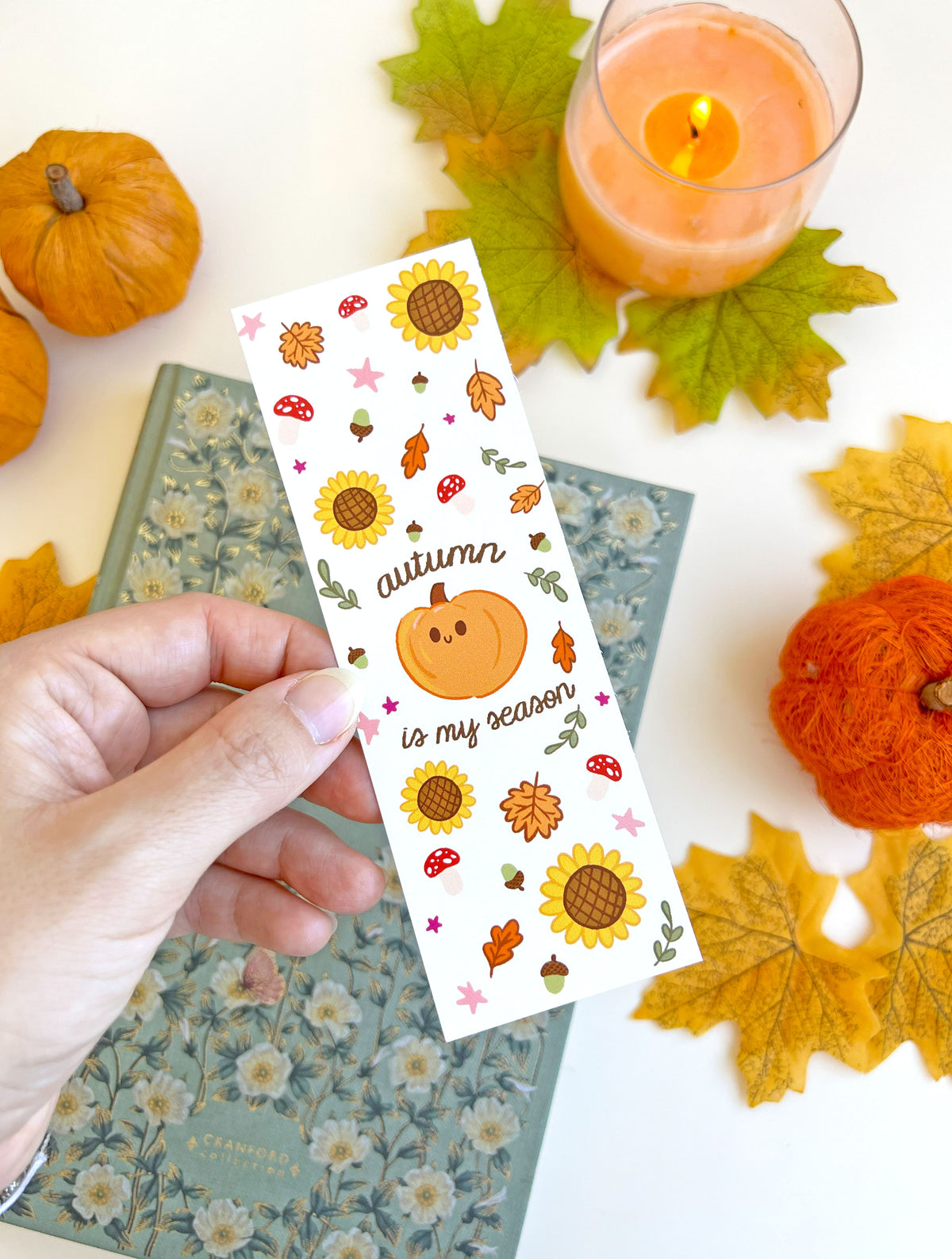 Close-up of the Autumn Is My Season bookmark featuring the seasonal autumn design