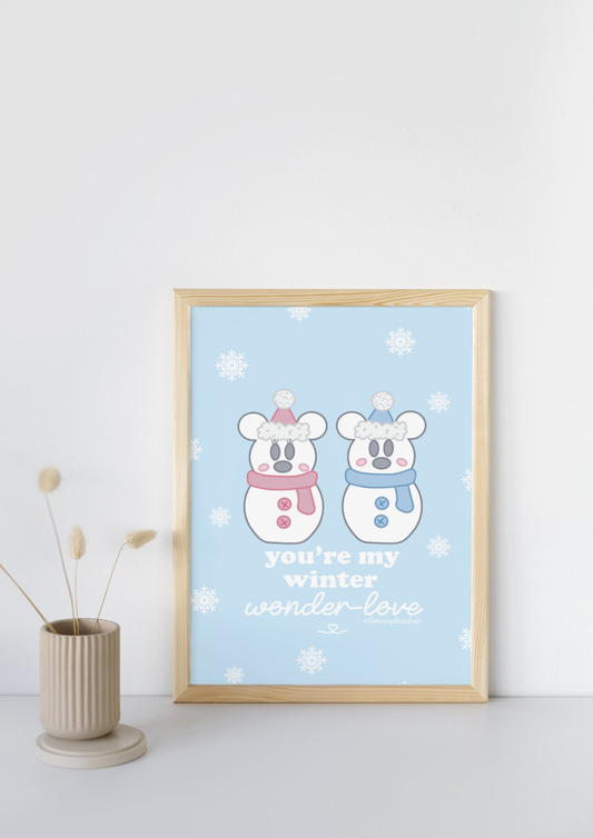 Snowmice Mickey and Minnie Art Print - Christmas Collection