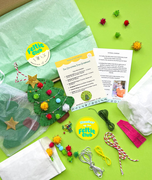 A magical DIY felt kit to craft your own Christmas Tree ornament. Perfect for creative souls and handmade gift lovers!