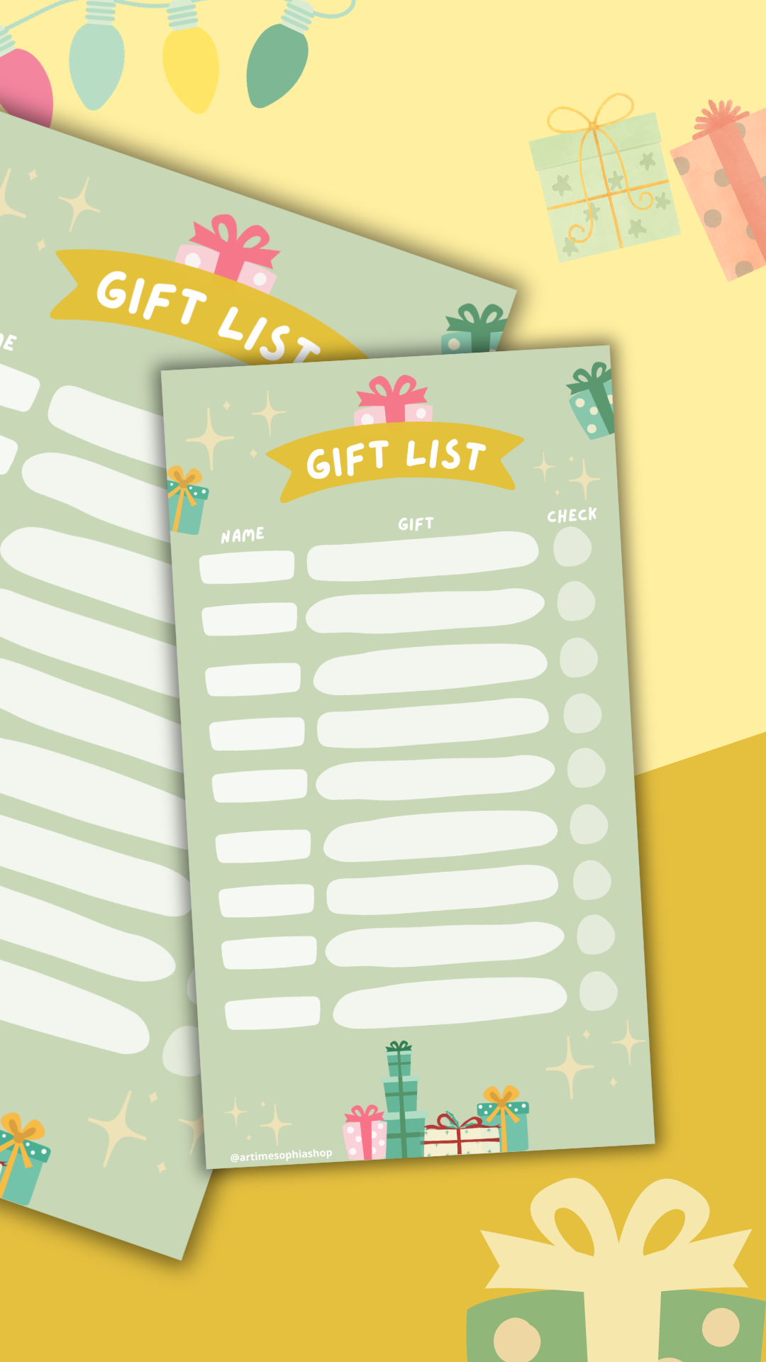 Keep your holiday season stress-free with this festive Gift List Printable! Organise your gift ideas, track your recipients, and stay on top of your festive planning.