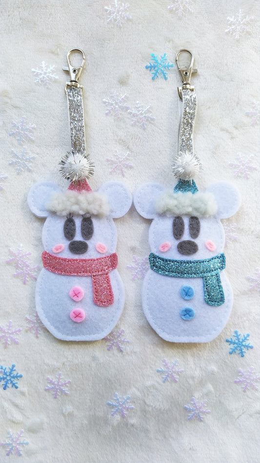 Mickey and Minnie Pastel Glitter Snowman Ornament, Christmas Tree stocking