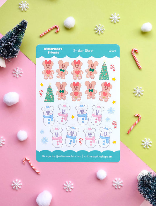 Sticker Sheet A6 - Snowmice and Gingerbread Mickey and Minnie Christmas