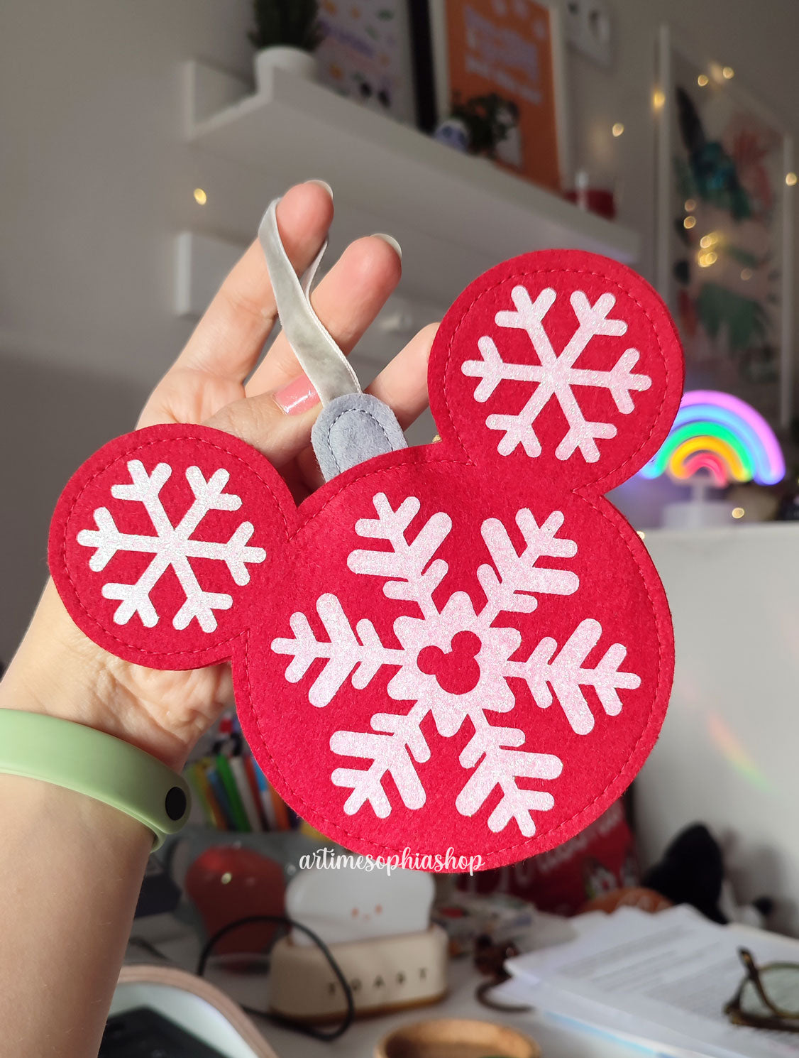 Felt Mickey Glitter Snowflake Hanging Bubble light Ornament