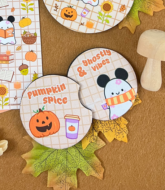 SECONDS Pumpkin Spice & Ghostly Vibes – Car Coasters (Set of 2)