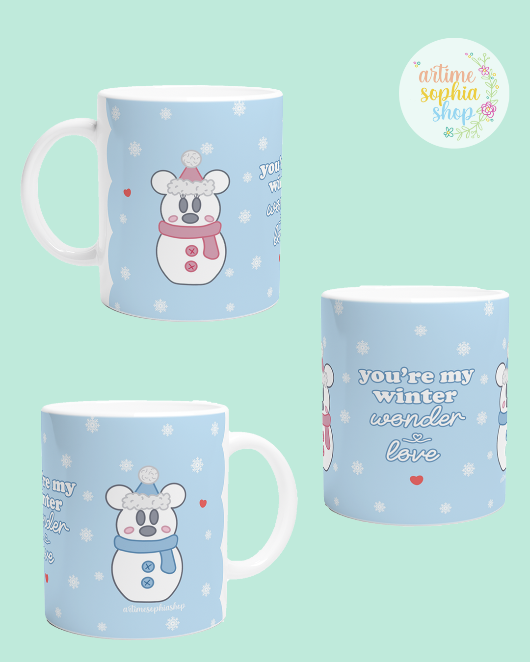 Mickey & Minnie Snowmice Winter Mug – “You’re My Winter Wonder-Love” Romantic Couple Gift