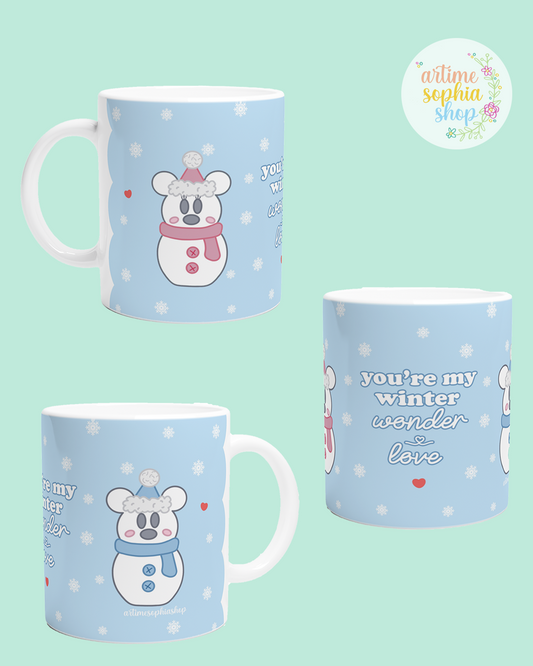 Mickey & Minnie Snowmice Winter Mug – “You’re My Winter Wonder-Love” Romantic Couple Gift