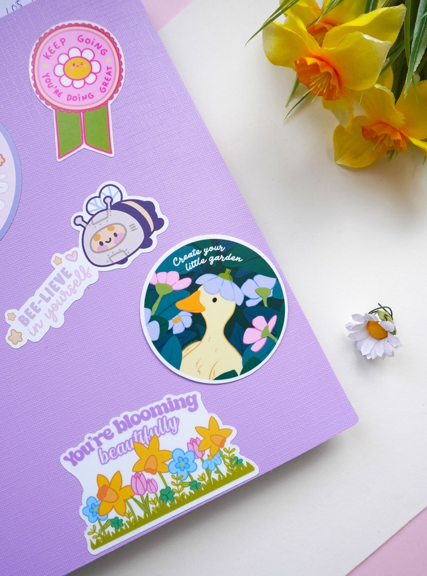 Cute motivational duck sticker inspired by gardening and creativity