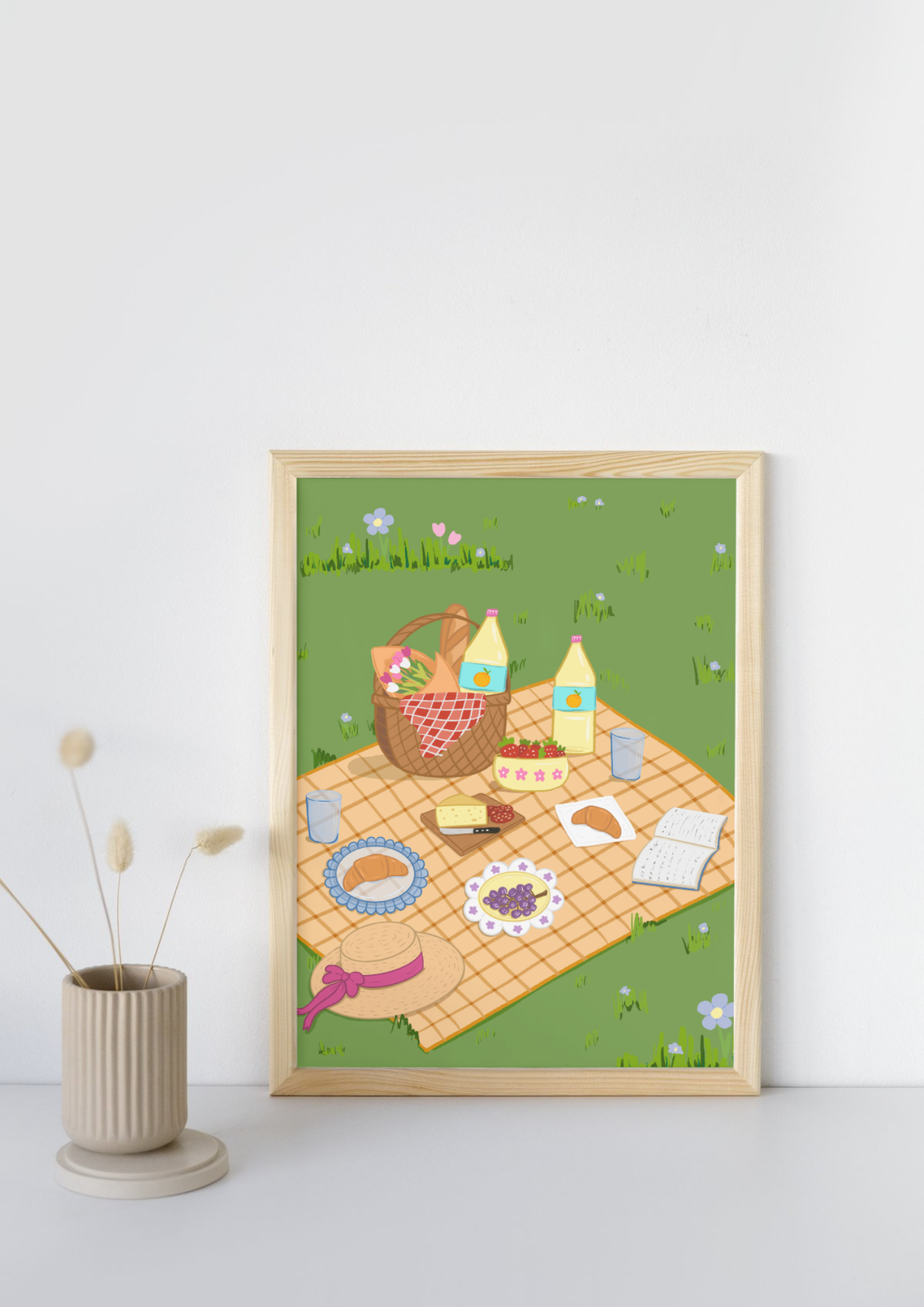 Cottagecore-inspired wall art featuring a dreamy outdoor picnic scene