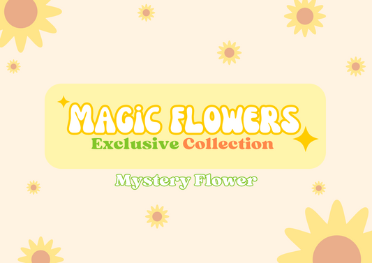 Handmade felt Mystery Flower box featuring a surprise bloom from the Magic Flowers collection. Customisable as a keychain, magnet, hairclip or pin — perfect for fans of floral magic and surprises.